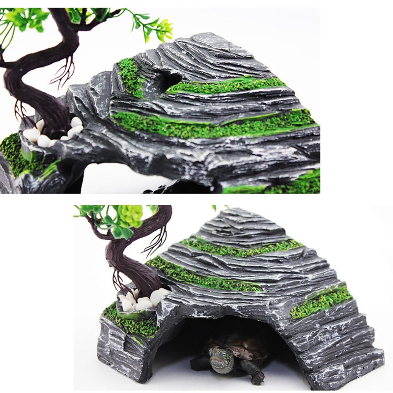 OMEM Reptile Box Shelter Terrarium Hideout Caves Turtle Ramp Basking Platform Habitat Decor Humidify Hide Cave Resin Rock - Image 4